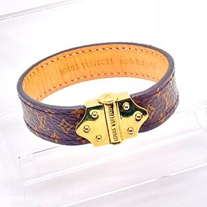 EUC Louis Vuitton Spirit Nano Monogram Leather Bracelet with Gold Clasp